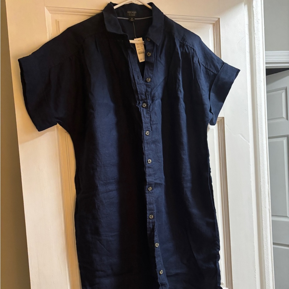 J. Crew Linen Baird McNutt Shirt Dress Navy, Medium